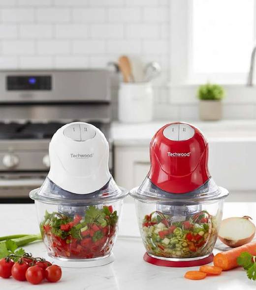 Mini-hachoir bol verre transparent — blanc / rouge