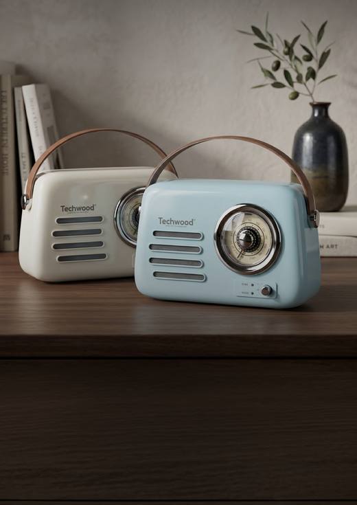 Radio rétro et enceinte Bluetooth — bleu / crème